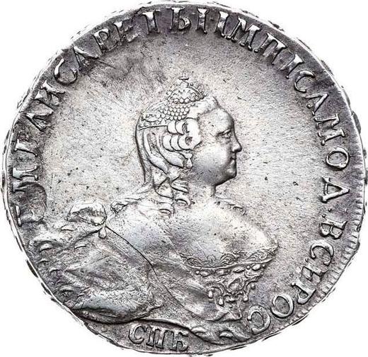 Anverso Poltina (1/2 rublo) 1755 СПБ IM "Retrato hecho por B. Scott" - valor de la moneda de plata - Rusia, Isabel I