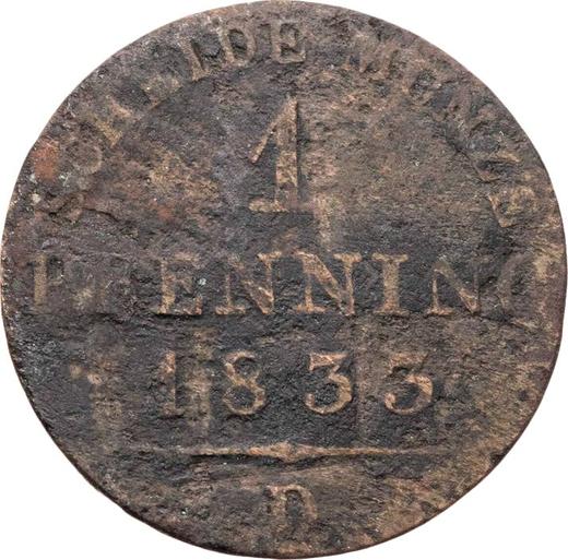 Реверс монеты - 1 пфенниг 1833 года D - цена  монеты - Пруссия, Фридрих Вильгельм III
