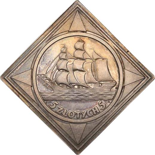 Reverso Pruebas 5 eslotis 1936 "Velero" Plata Klippe - valor de la moneda de plata - Polonia, Segunda República