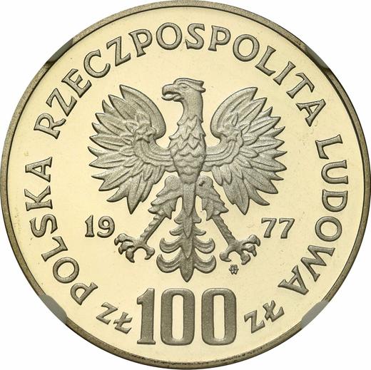 Аверс монеты - 100 злотых 1977 года MW "Зубр" Серебро - цена серебряной монеты - Польша, Народная Республика