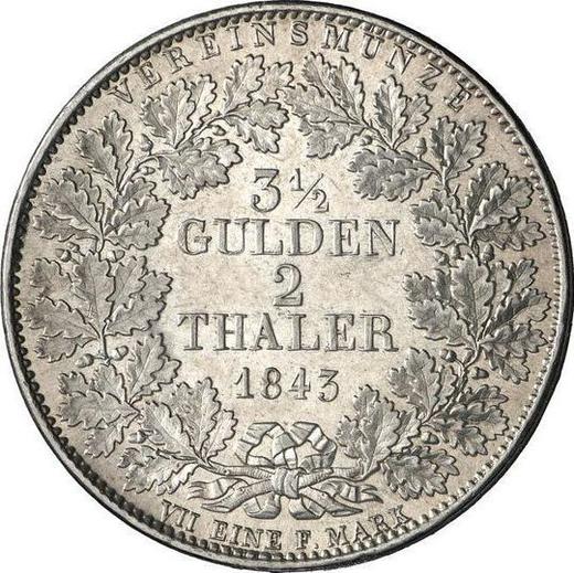 Реверс монеты - 2 талера 1843 года - цена серебряной монеты - Баден, Леопольд