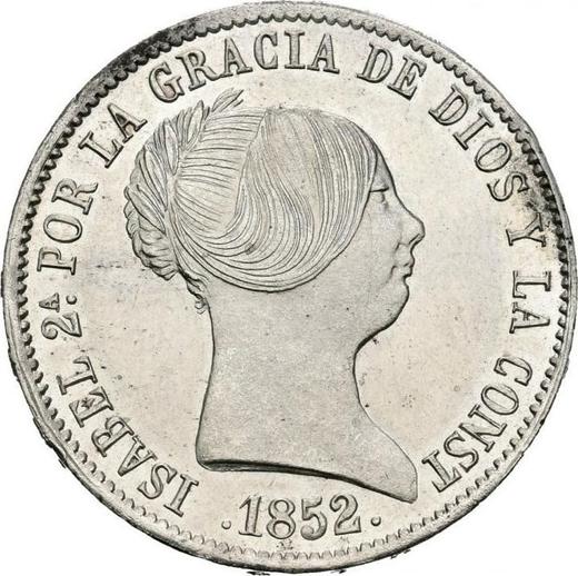 Аверс монеты - 10 реалов 1852 года Восьмиконечные звёзды - цена серебряной монеты - Испания, Изабелла II