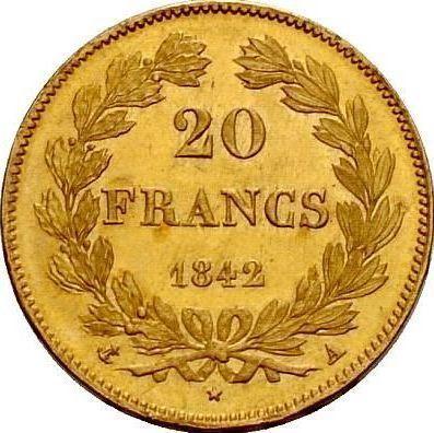 Reverso 20 francos 1842 A "Tipo 1832-1848" París - valor de la moneda de oro - Francia, Luis Felipe I