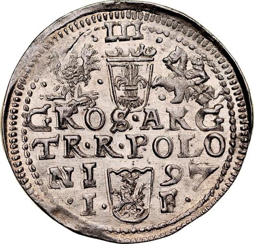 Rewers monety - Trojak 1597 IF "Mennica olkuska" - cena srebrnej monety - Polska, Zygmunt III