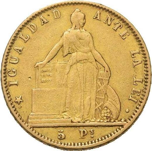 Rewers monety - 5 peso 1857 So - cena złotej monety - Chile, Republika (Po denominacji)