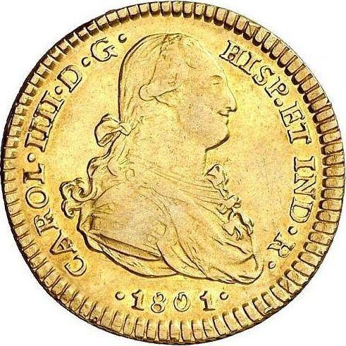 Аверс монеты - 2 эскудо 1801 года Mo FT - цена золотой монеты - Мексика, Карл IV