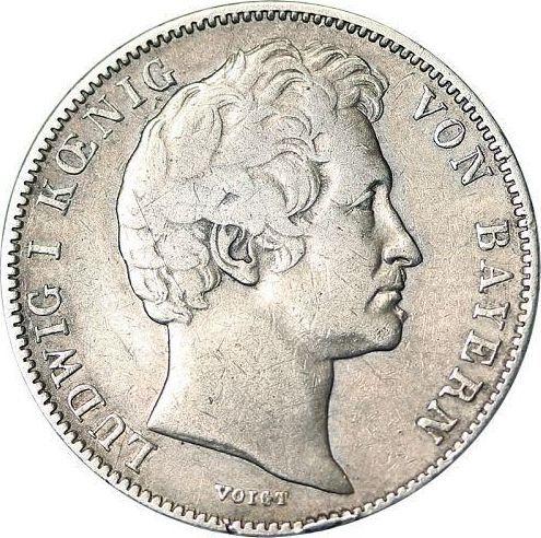 Аверс монеты - 1/2 гульдена 1843 года - цена серебряной монеты - Бавария, Людвиг I