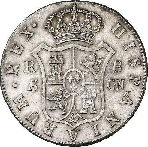 Реверс монеты - 8 реалов 1793 года S CN - цена серебряной монеты - Испания, Карл IV