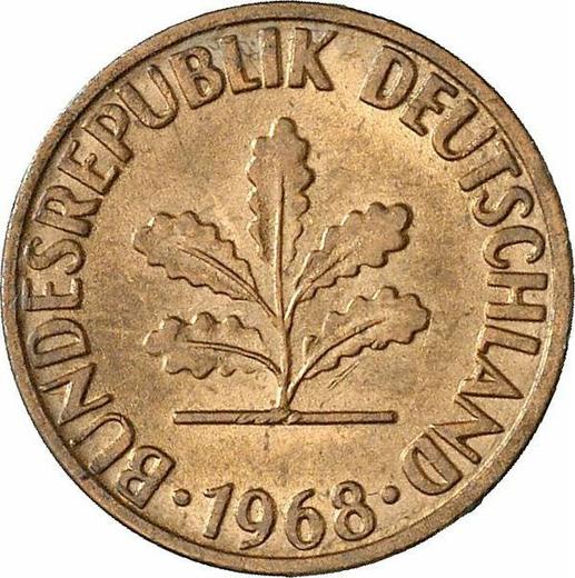 Реверс монеты - 1 пфенниг 1968 года J - цена  монеты - Германия, ФРГ