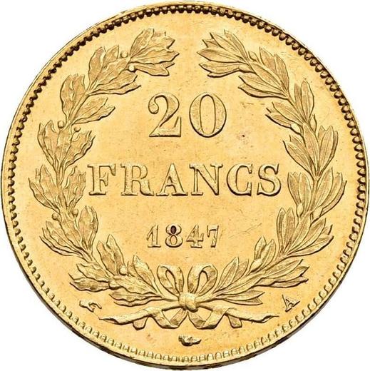 Reverso 20 francos 1847 A "Tipo 1832-1848" París - valor de la moneda de oro - Francia, Luis Felipe I
