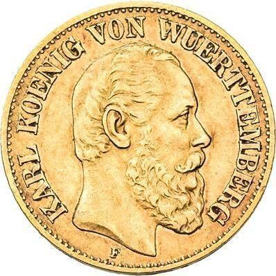 Аверс монеты - 10 марок 1873 года F "Вюртемберг" - цена золотой монеты - Германия, Германская Империя