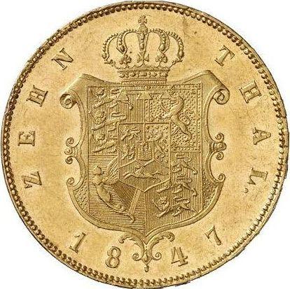 Reverso 10 táleros 1847 B - valor de la moneda de oro - Hannover, Ernesto Augusto 