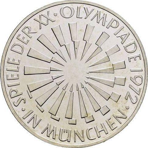 Anverso 10 marcos 1972 "Juegos de la XX Olimpiada de Verano" Arabescos en el canto - valor de la moneda de plata - Alemania, RFA