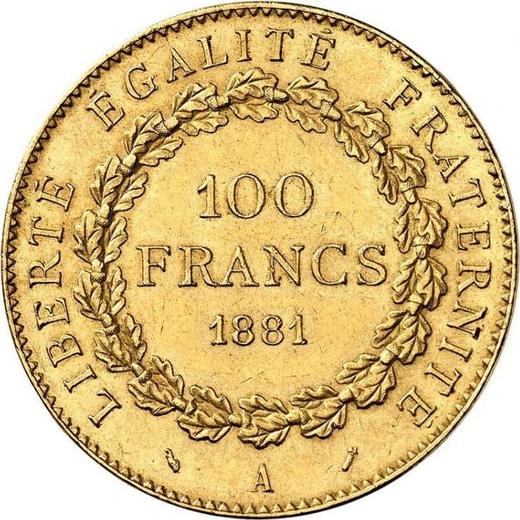 Reverso 100 francos 1881 A "Tipo 1878-1914" París - valor de la moneda de oro - Francia, Tercera República
