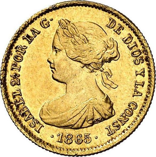 Аверс монеты - 2 эскудо 1865 года "Тип 1865-1868" - цена золотой монеты - Испания, Изабелла II