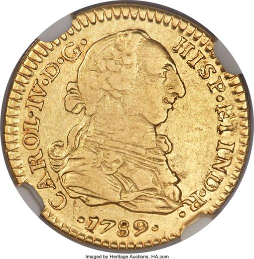 Аверс монеты - 1 эскудо 1789 года Mo FM - цена золотой монеты - Мексика, Карл IV