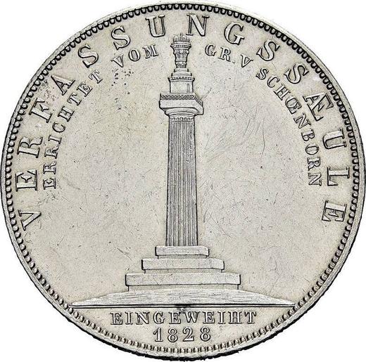 Rewers monety - Talar 1828 "Pomnik konstytucji" - cena srebrnej monety - Bawaria, Ludwik I