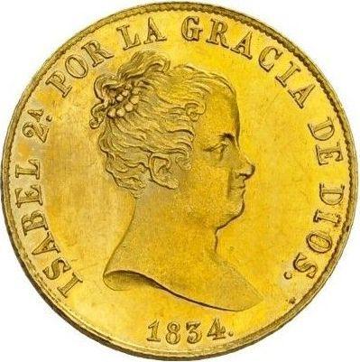 Obverse 80 Reales 1834 M DG - Gold Coin Value - Spain, Isabella II