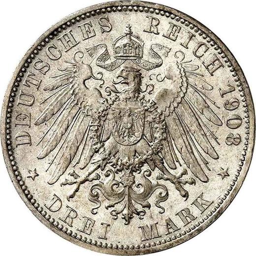 Реверс монеты - 3 марки 1908 года F "Вюртемберг" - цена серебряной монеты - Германия, Германская Империя