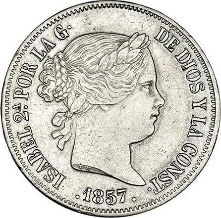 Awers monety - 20 réales 1857 Ośmioramienne gwiazdy - cena srebrnej monety - Hiszpania, Izabela II