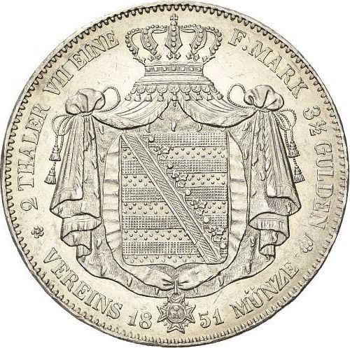 Reverse 2 Thaler 1851 F - Silver Coin Value - Saxony-Albertine, Frederick Augustus II