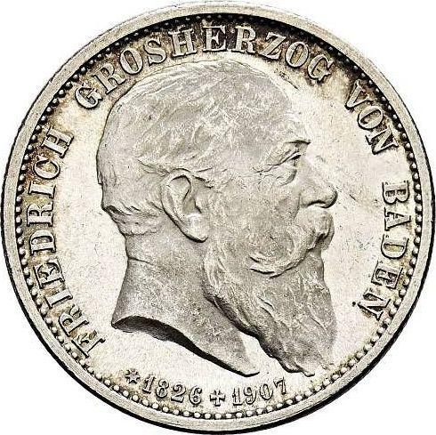 Аверс монеты - 2 марки 1907 года "Баден" Смерть Фридриха I - цена серебряной монеты - Германия, Германская Империя