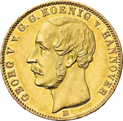 Anverso 10 táleros 1853 B - valor de la moneda de oro - Hannover, Jorge V
