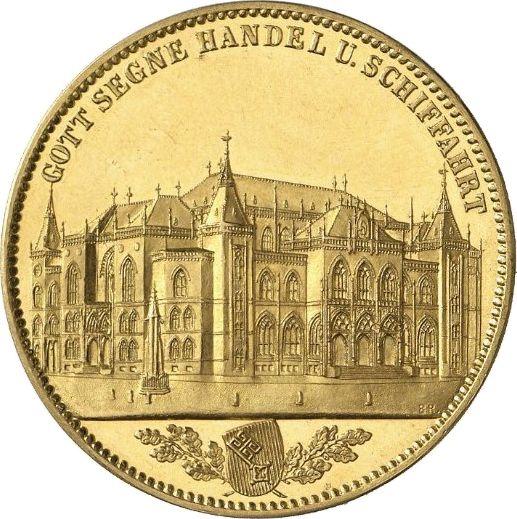 Аверс монеты - 10 дукатов 1864 года B "Открытие фондовой биржи" - цена золотой монеты - Бремен, Вольный ганзейский город