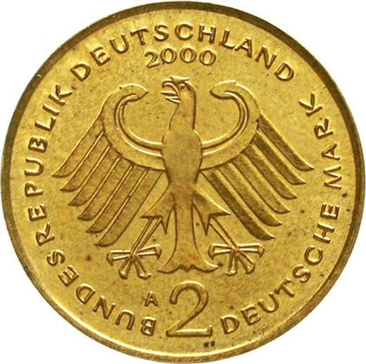 Rewers monety - 2 marki 2000 A "Willy Brandt" Incuse Mosiądz - cena  monety - Niemcy, RFN