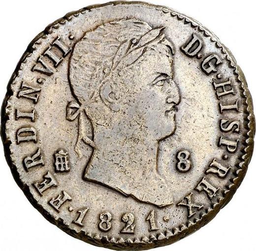 Obverse 8 Maravedís 1821 "Type 1815-1833" -  Coin Value - Spain, Ferdinand VII