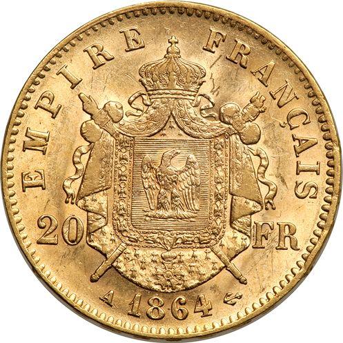 Reverse 20 Francs 1864 A "Type 1861-1870" Paris - France, Napoleon III