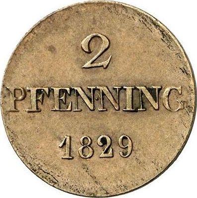 Реверс монеты - 2 пфеннига 1829 года - цена  монеты - Бавария, Людвиг I