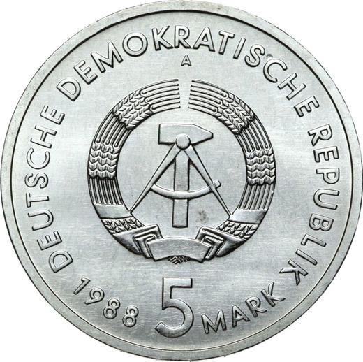Reverso 5 marcos 1988 A "Puerto de Rostock" - valor de la moneda  - Alemania, República Democrática Alemana (RDA)