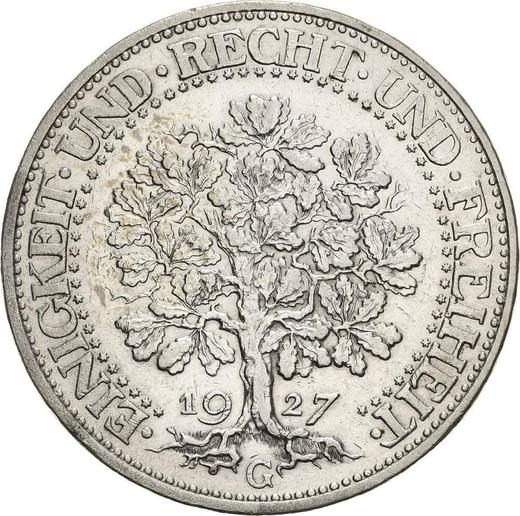 Rewers monety - 5 reichsmark 1927 G "Dąb" - cena srebrnej monety - Niemcy, Republika Weimarska