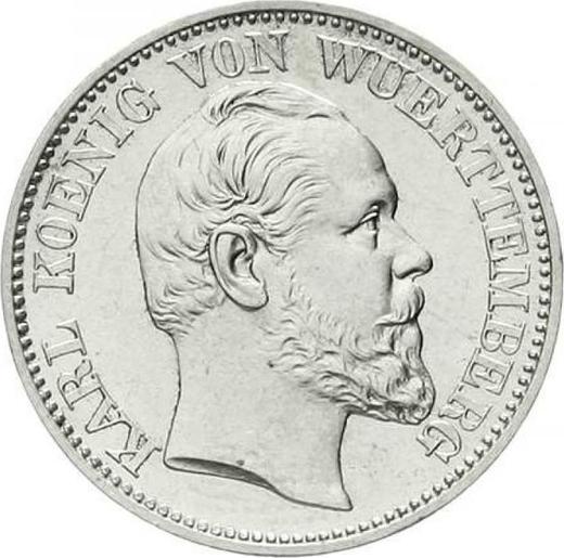 Аверс монеты - 1/2 гульдена 1870 года - цена серебряной монеты - Вюртемберг, Карл I