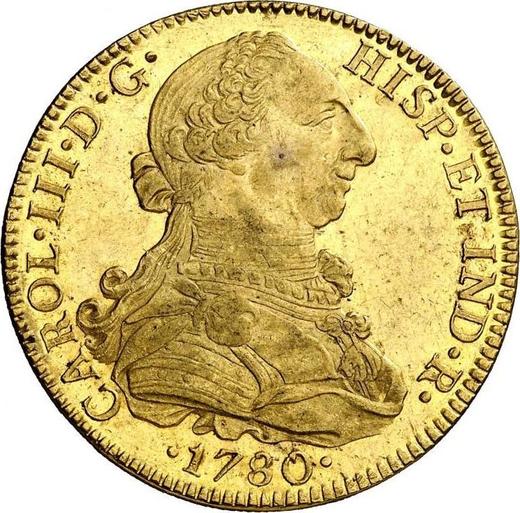Аверс монеты - 8 эскудо 1780 года Mo FF - цена золотой монеты - Мексика, Карл III