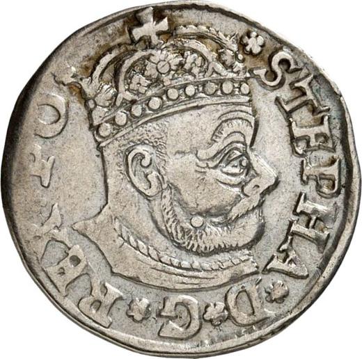 Аверс монеты - Трояк (3 гроша) 1579 года "Большая голова" - цена серебряной монеты - Польша, Стефан Баторий