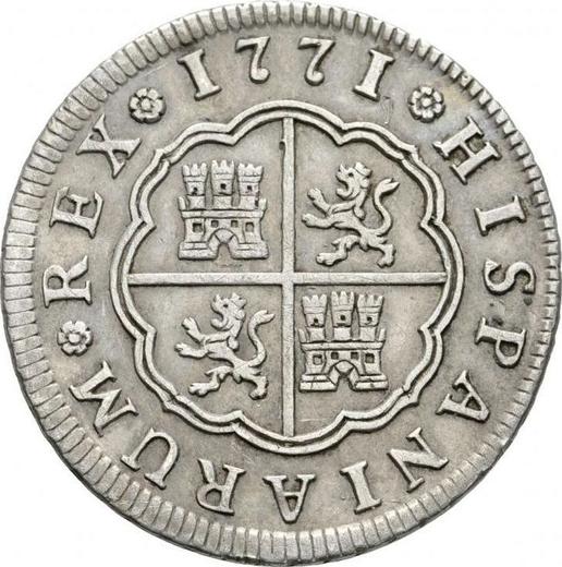 Реверс монеты - 2 реала 1771 года S CF - цена серебряной монеты - Испания, Карл III