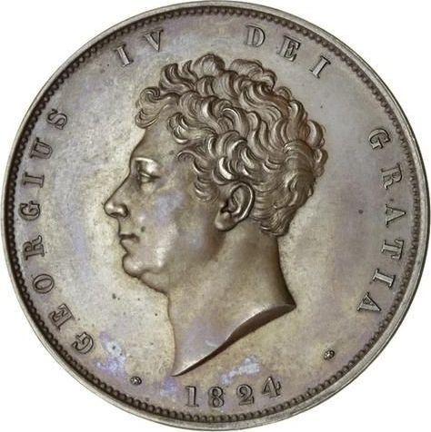 Аверс монеты - Пробная 1/2 кроны (Полукрона) 1824 года Медь - цена  монеты - Великобритания, Георг IV