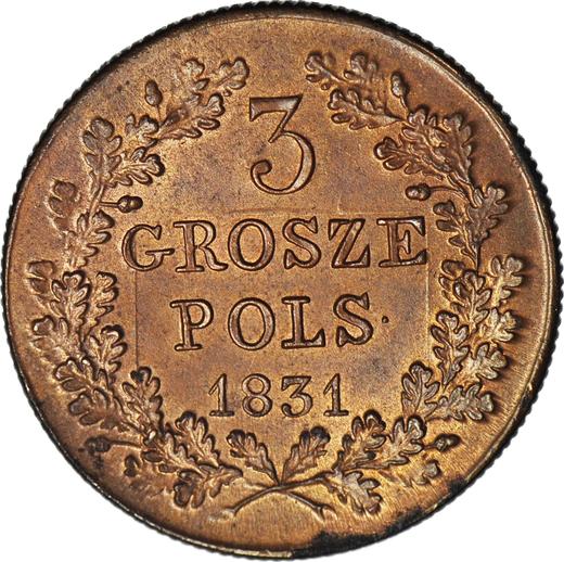 Reverso 3 groszy 1831 KG "Levantamiento de Noviembre" Pies de águila son rectas - valor de la moneda  - Polonia, Zarato de Polonia