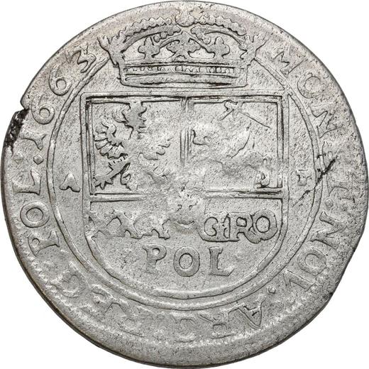 Rewers monety - Złotówka (30 groszy) 1663 AT - cena srebrnej monety - Polska, Jan II Kazimierz