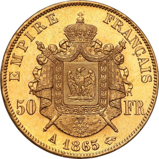 Reverso 50 francos 1865 A "Tipo 1862-1868" París - valor de la moneda de oro - Francia, Napoleón III Bonaparte