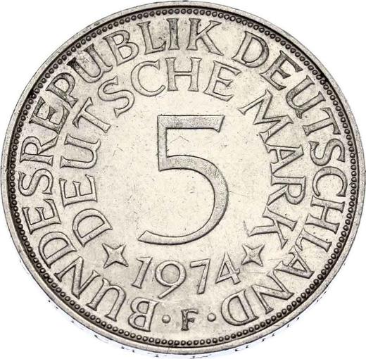 Аверс монеты - 5 марок 1974 года F - цена серебряной монеты - Германия, ФРГ
