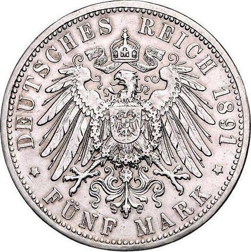 Reverso 5 marcos 1891 G "Baden" Inscripción "BΛDEN" - valor de la moneda de plata - Alemania, Imperio alemán