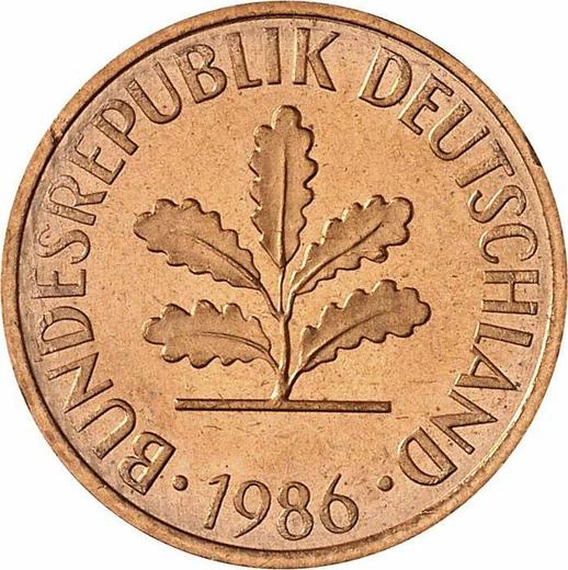 Реверс монеты - 2 пфеннига 1986 года J - цена  монеты - Германия, ФРГ
