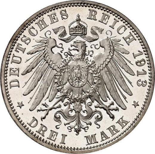 Reverso 3 marcos 1913 E "Sajonia" - valor de la moneda de plata - Alemania, Imperio alemán