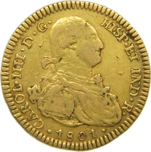 Obverse 2 Escudos 1801 PTS PP - Gold Coin Value - Bolivia, Charles IV