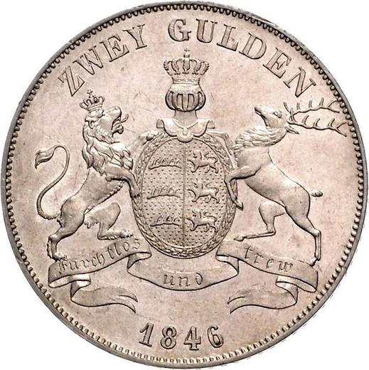 Реверс монеты - 2 гульдена 1846 года - цена серебряной монеты - Вюртемберг, Вильгельм I
