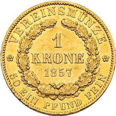 Reverso 1 corona 1857 B - valor de la moneda de oro - Hannover, Jorge V
