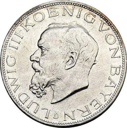 Аверс монеты - 5 марок 1914 года D "Бавария" - цена серебряной монеты - Германия, Германская Империя